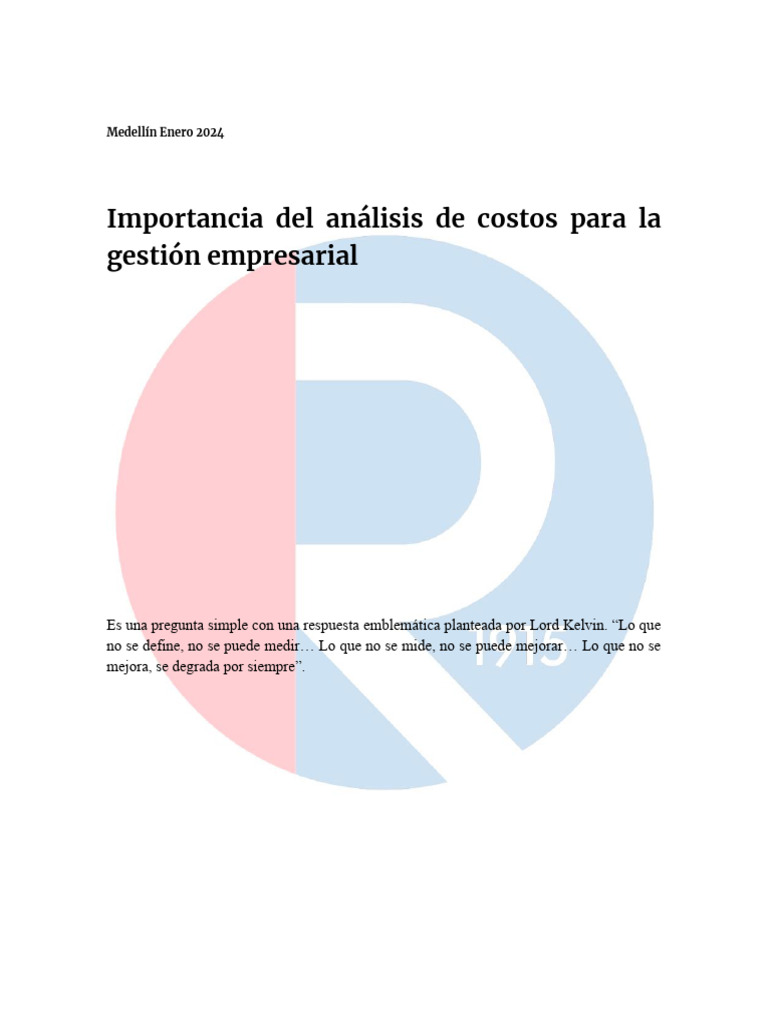 Lectura Importancia Del Análisis de Los Costos en La Gestión | PDF ...