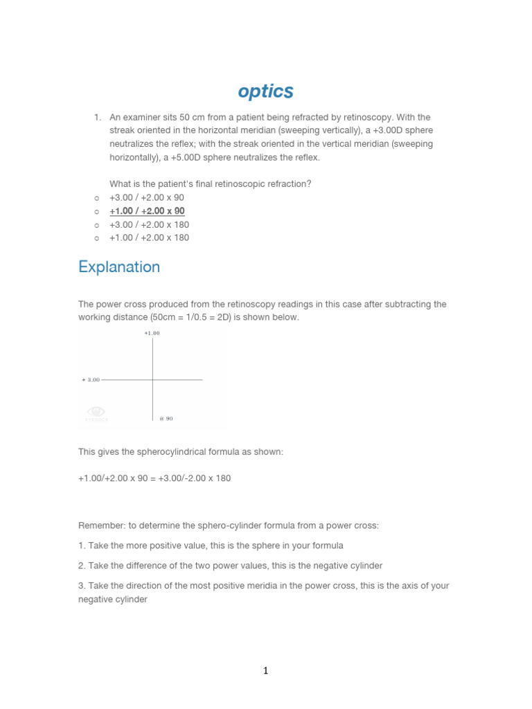 Retinoscopy and Lens Power Calculations | PDF | Myopia | Eye