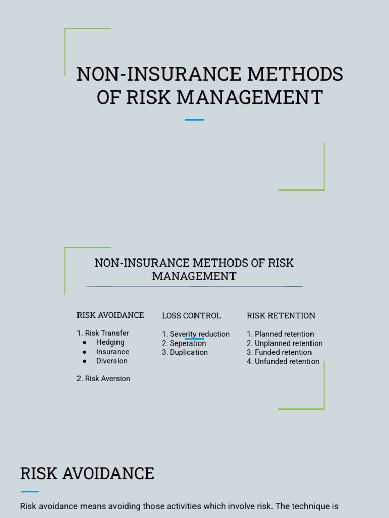 Non-Insurance Risk Management Techniques | PDF | Insurance | Risk