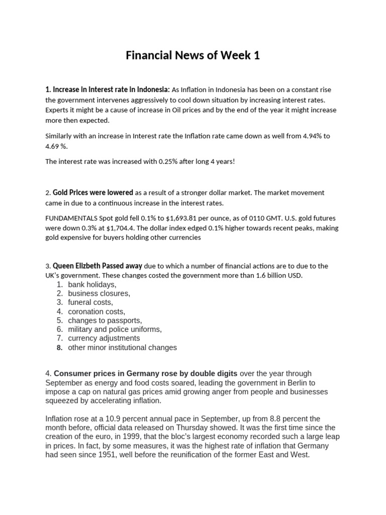 Weekly Financial Update: Inflation & Rates | PDF