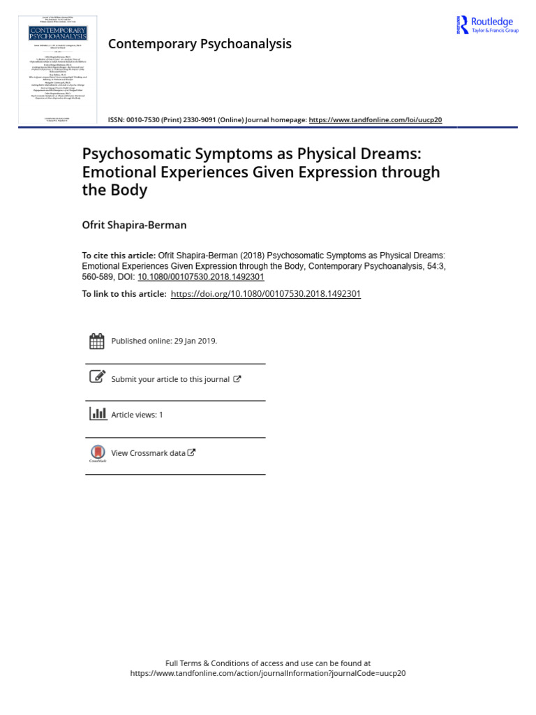 Psychosomatic Symptoms as Physical Dreams | PDF | Psychoanalysis ...