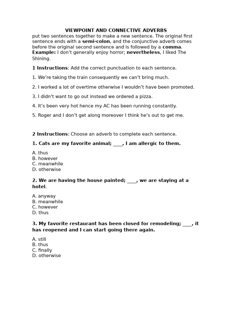 Viewpoint and Connective Adverbs | PDF