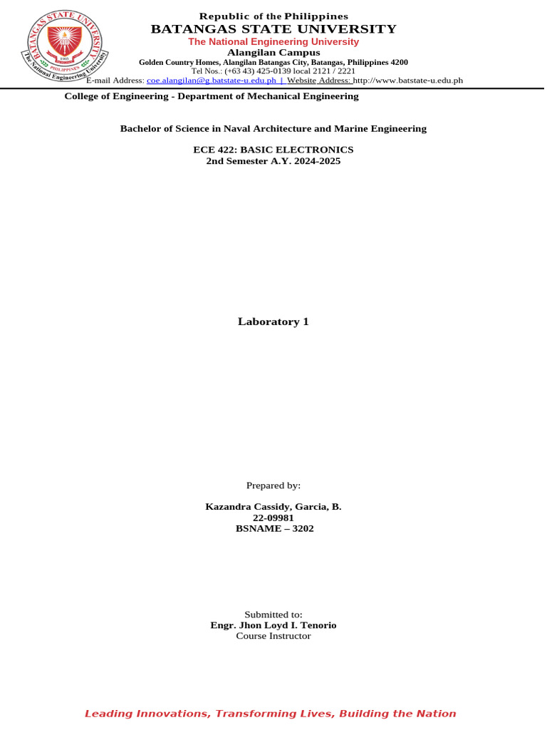Basic Electronics Lab Report - ECE 422 | PDF