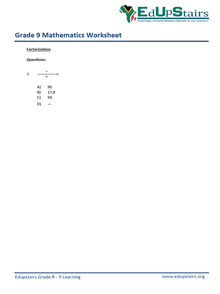 Grade 9 Factorization Worksheet | PDF