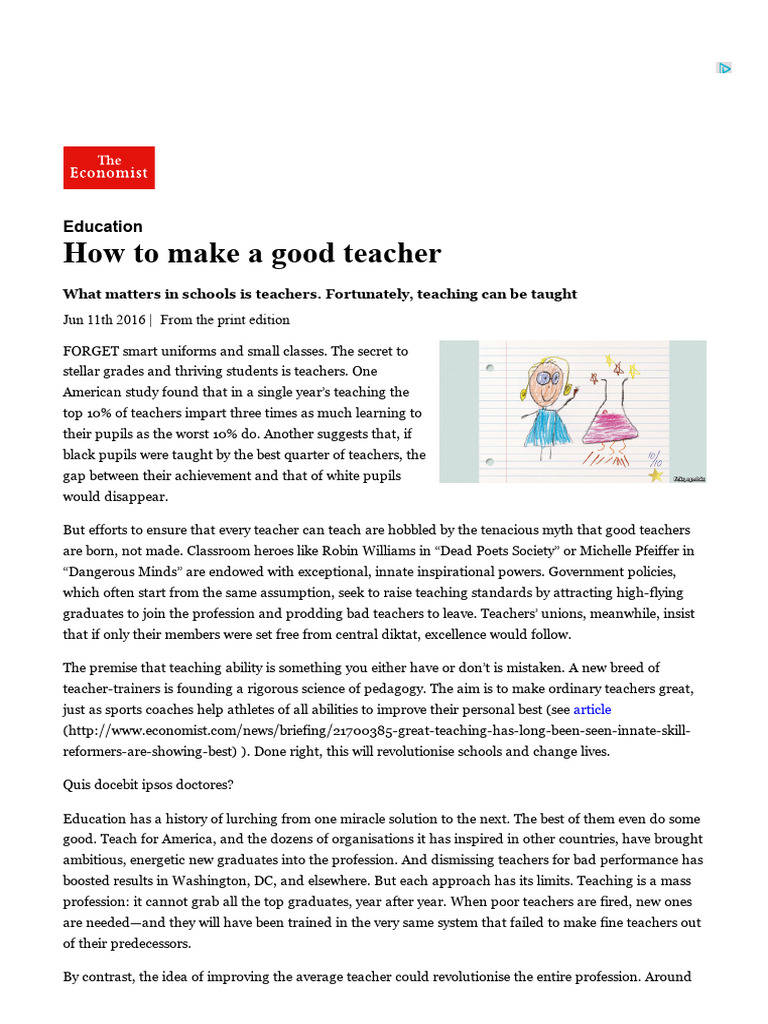 How to make a good teacher _ The Economist | PDF | Teachers | Learning