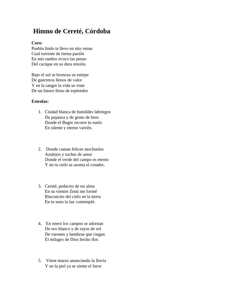 Himno de Cereté, Córdoba | PDF
