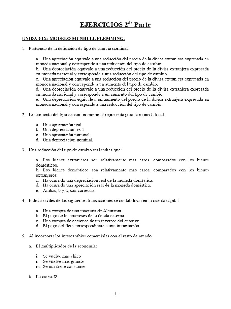 Guía de Ejercicios Segunda Parte | PDF | Inflación | Tipo de cambio