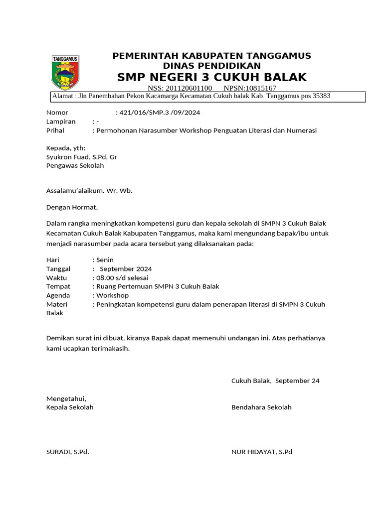 Administrasi Workshop Litnum | PDF