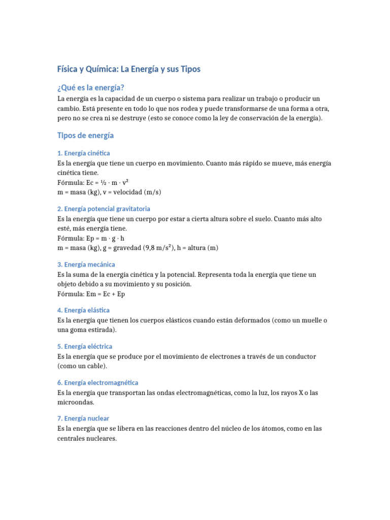 Energia y Tipos FyQ | PDF