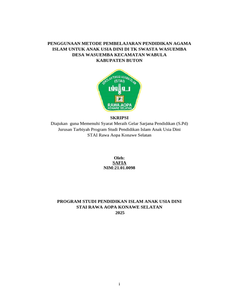 Penggunaan Metode Pembelajaran Pendidikan Agama Islam Untuk Anak Usia ...