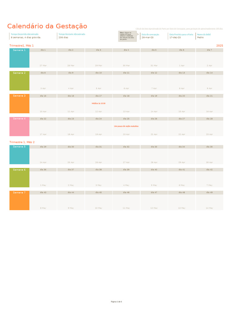 Calendario Da Gestacao | PDF | Gravidez | Unidades de medida