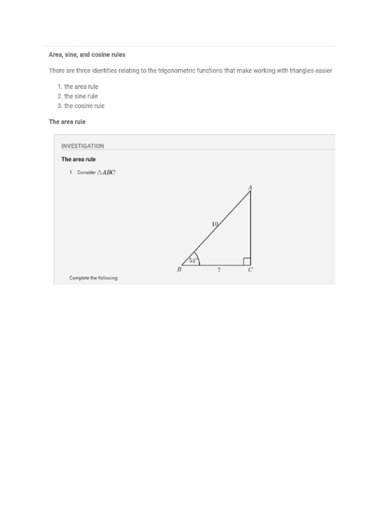 Area, sine, and cosine rules | PDF