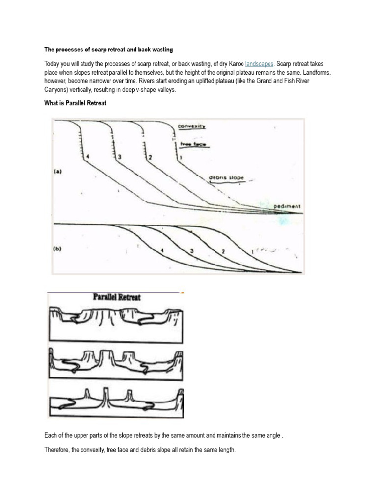 Scarp Retreat and Back Wasting Explained | PDF | Erosion | Valley
