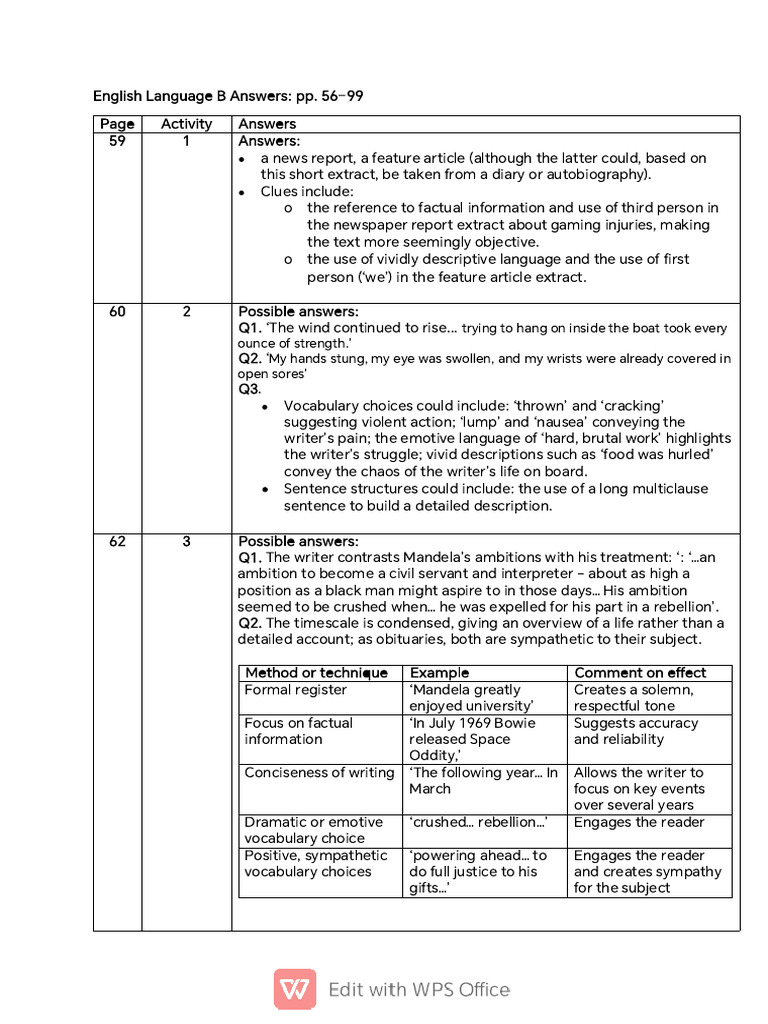 English Language B Answers Overview | PDF