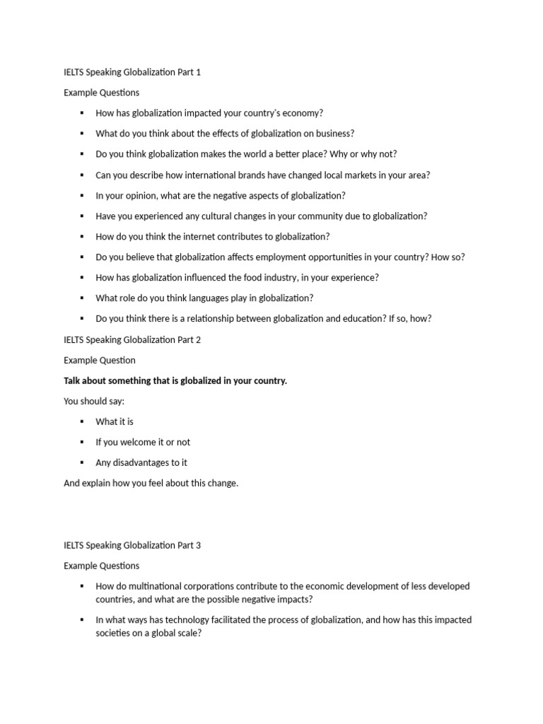 IELTS Speaking Globalization | PDF