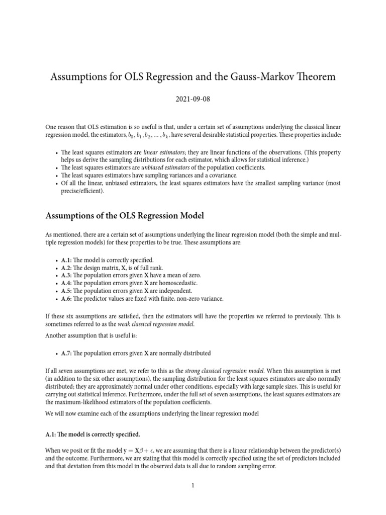 OLS Regression Assumptions Explained | PDF | Ordinary Least Squares ...