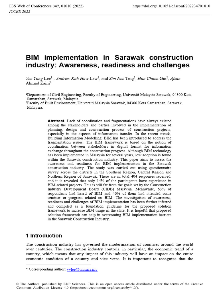 BIM Awareness and Readiness in Sarawak | PDF | Building Information ...