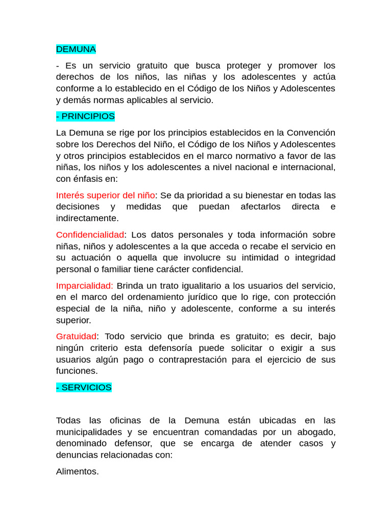 Servicios y Funciones de DEMUNA | PDF | Derechos de los niños | Justicia