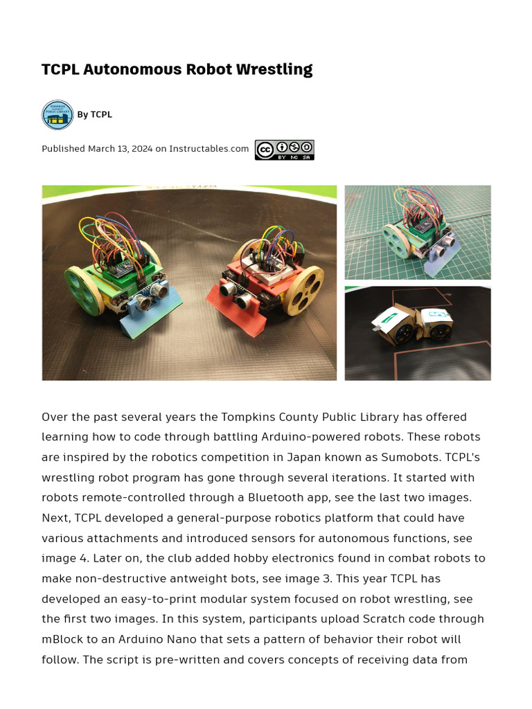 TCPL Autonomous Robot Wrestling - Tinkercad | PDF | Arduino
