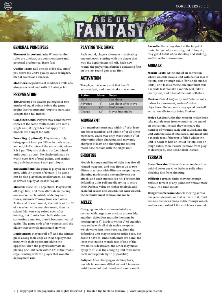 Core Rules for One Page Miniature Games | PDF | Military