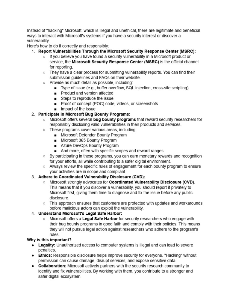 Microsoft Vulnerability Disclosure Guide | PDF | Computer Security ...