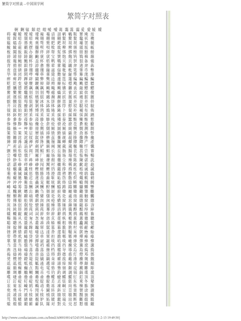 繁简字对照表- 中国国学网| PDF