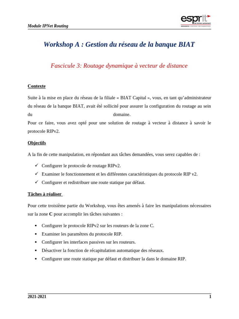 Configuration du routage RIPv2 pour BIAT | PDF | Routage | Adresse IP