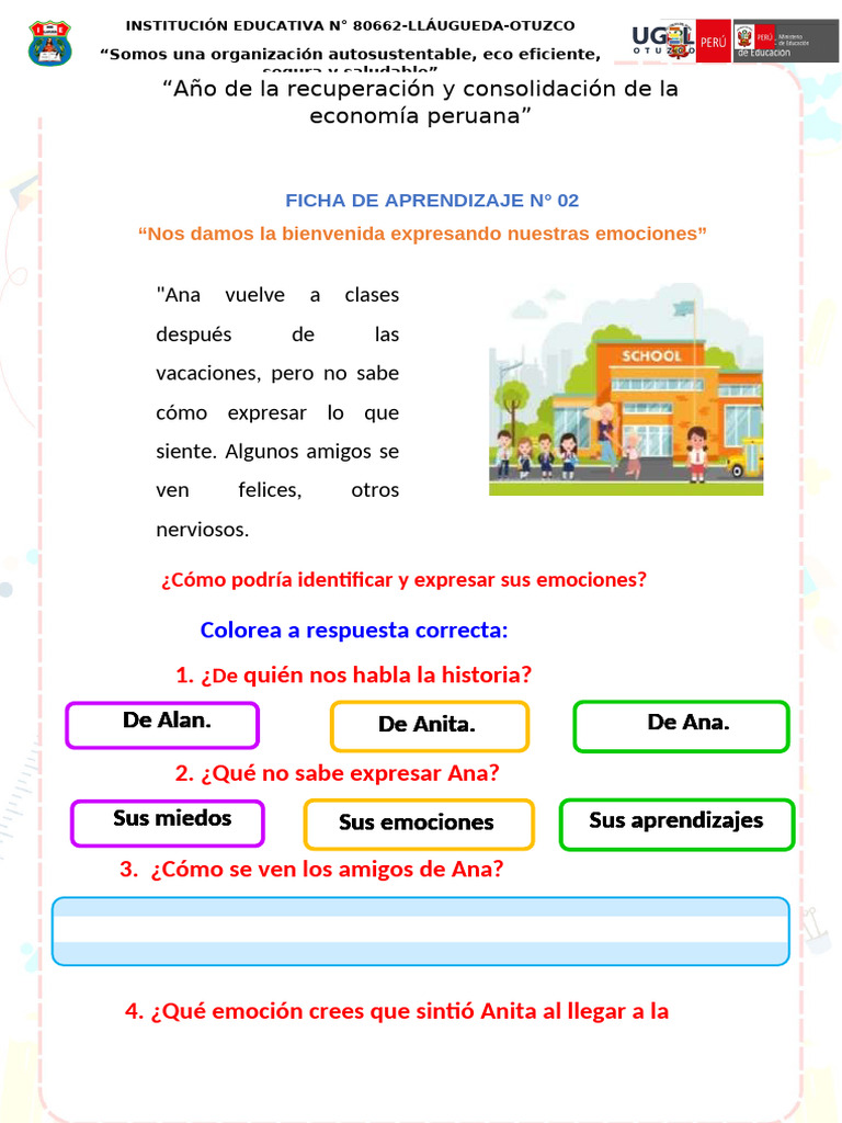 Ficha de Aprendizaje N°1 - 3er Grado | PDF | Las emociones | Ciencias ...