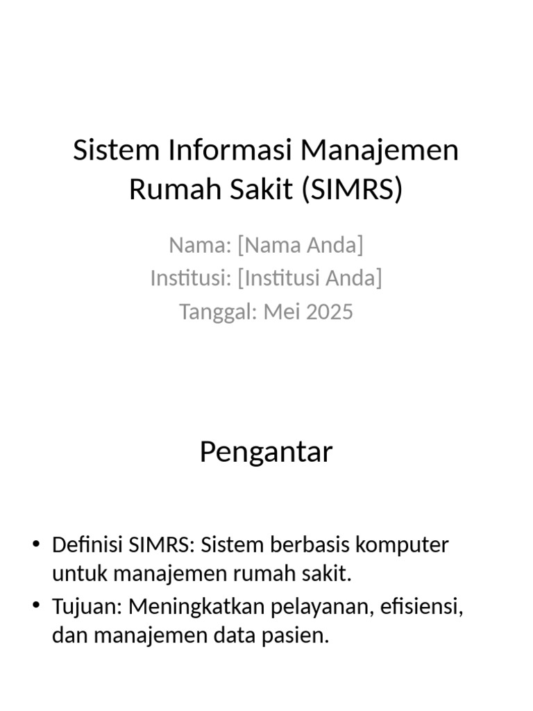 Definisi dan Tujuan SIMRS | PDF