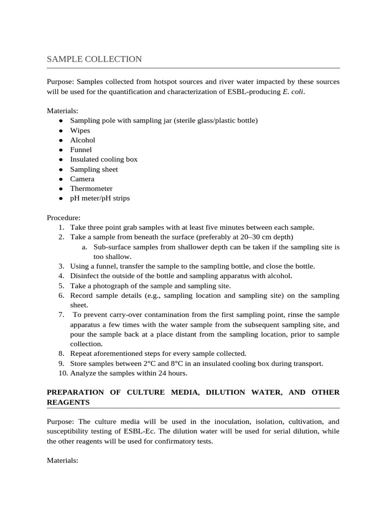 ESBL E. coli Sampling and Culture Protocol | PDF | Colony Forming Unit ...
