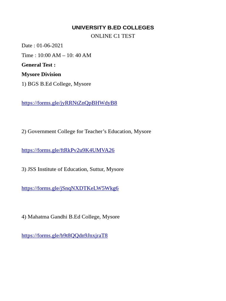 Bed Mock Test Links | PDF
