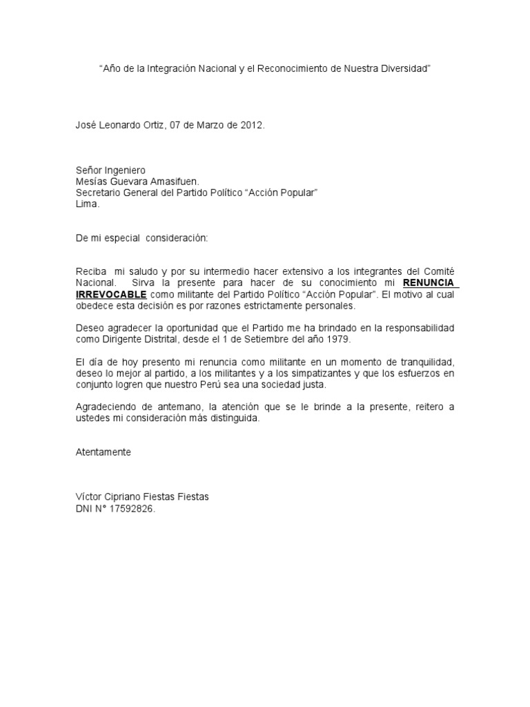 CARTA DE RENUNCIA