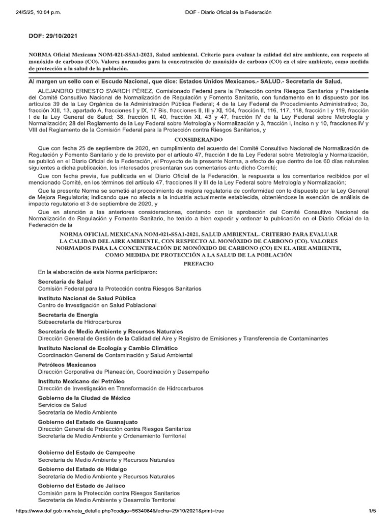Norma Oficial Mexicana NOM 021 SSAI 2021 | PDF