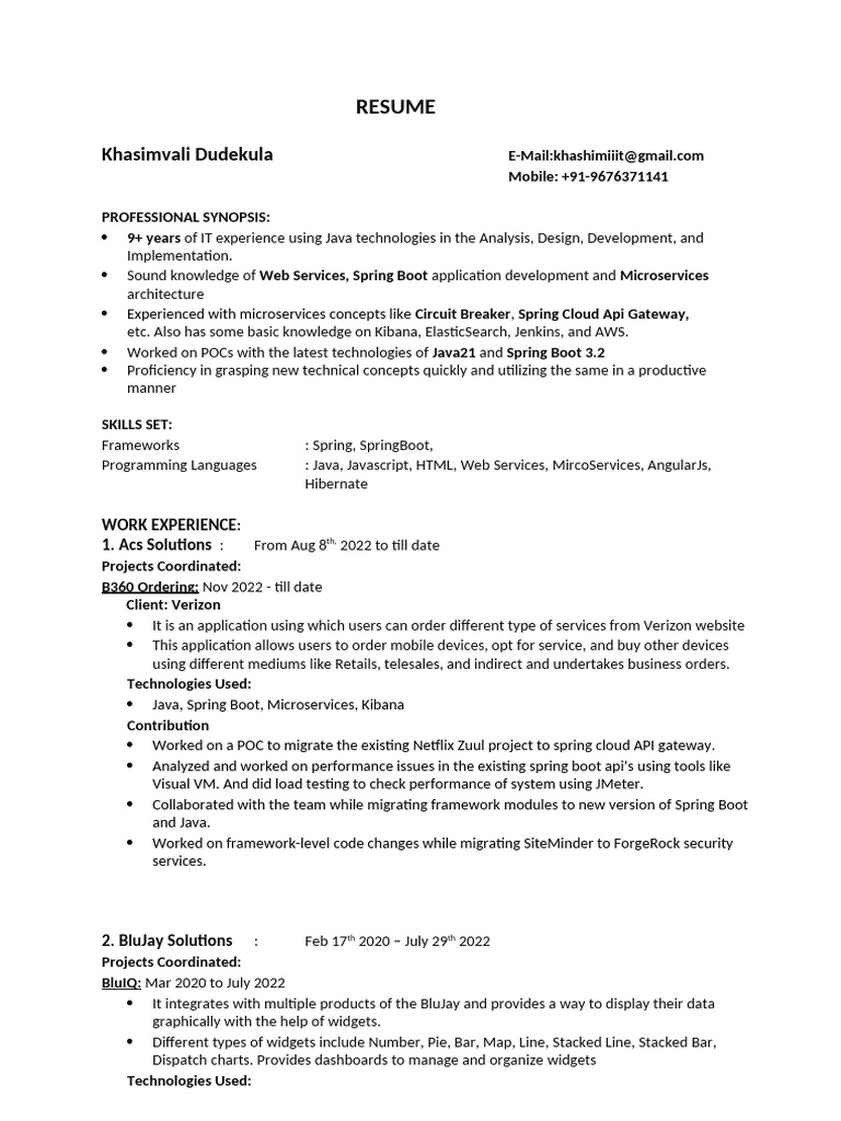 Java Developer Resume with Microservices Expertise | PDF | Java ...