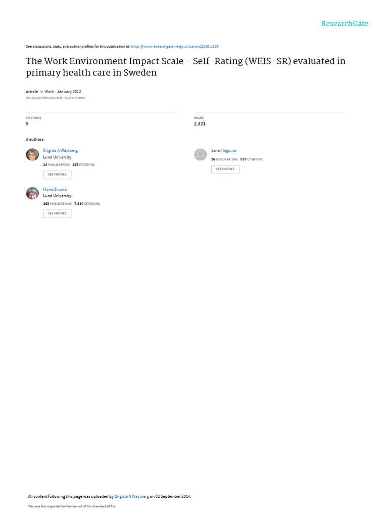 WEIS-SR: Evaluating Work Environment Impact | PDF | Validity ...