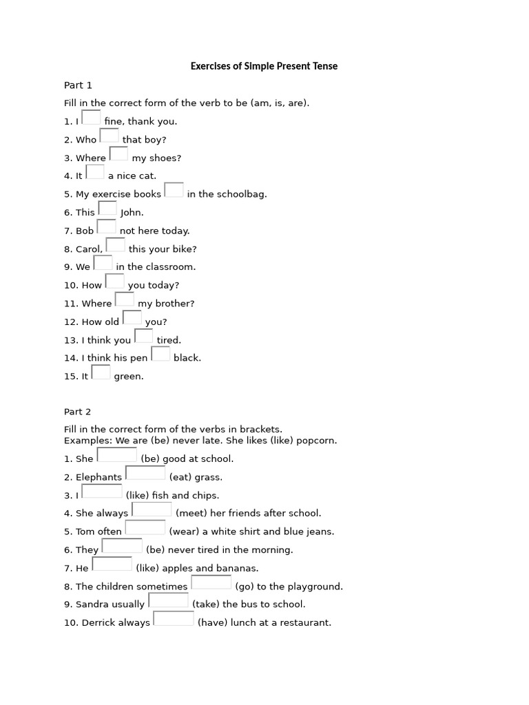 Simple Present Tense Exercises | PDF | Linguistics | Grammar