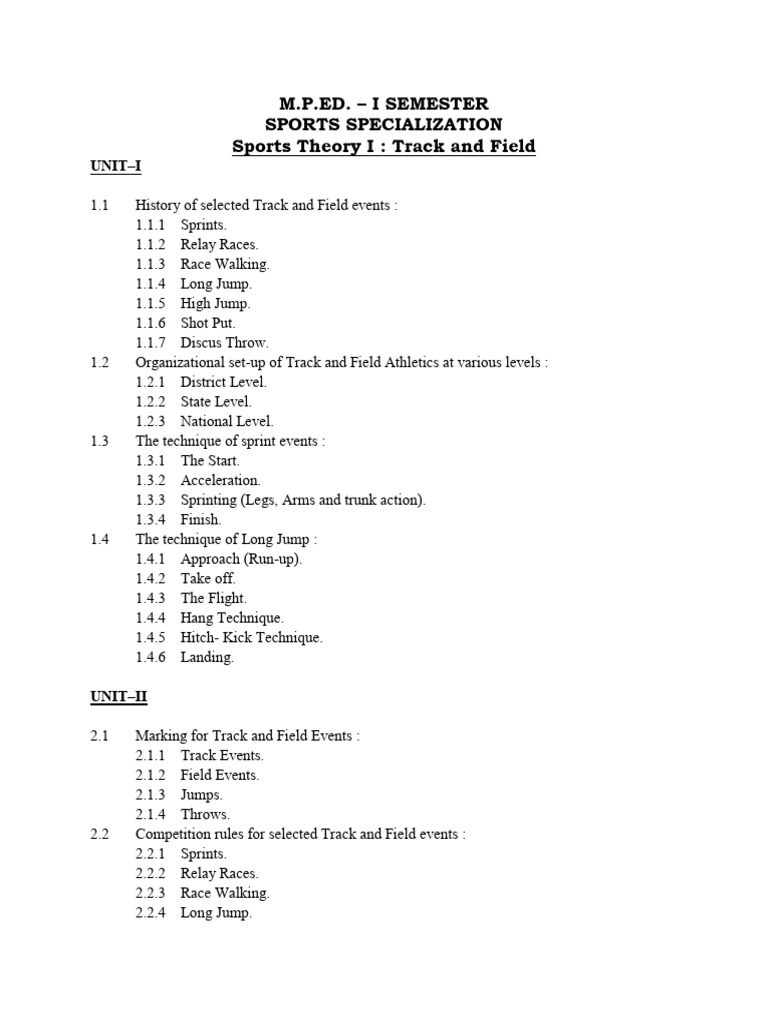 Track and Field Skills Overview | PDF | Track And Field | Running