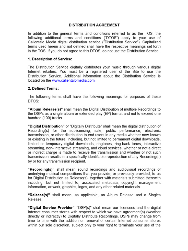 Digital Distribution Agreement Overview | PDF | Royalty Payment ...