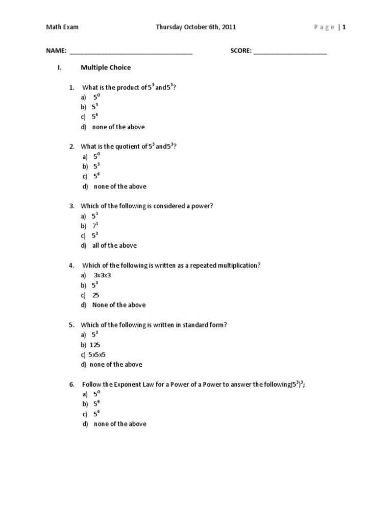 Math Test Adapted Oct 6, 2011 | PDF