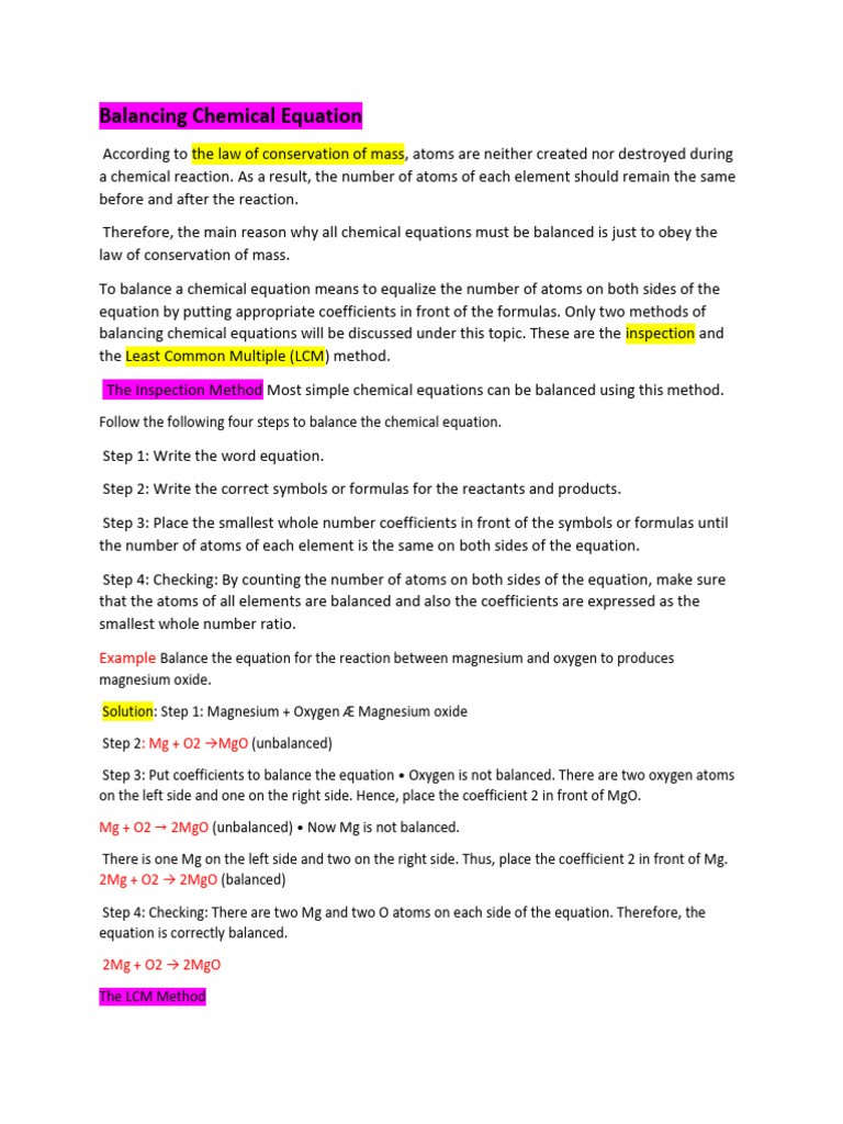 Balancing Chemical Equations Guide | PDF | Chemical Reactions | Magnesium