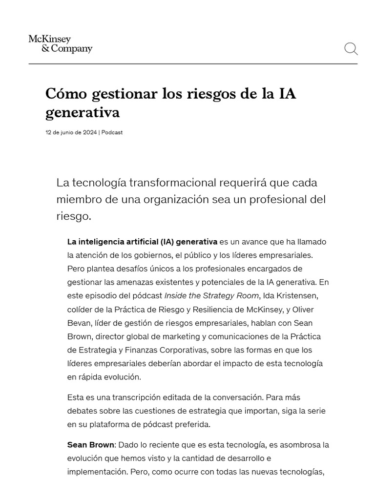 05 Cómo Gestionar Los Riesgos de La IA Generativa - McKinsey | PDF ...