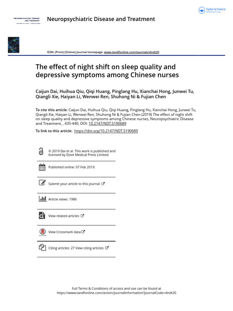The Effect of Night Shift On Sleep Quality and Depressive Symptoms ...