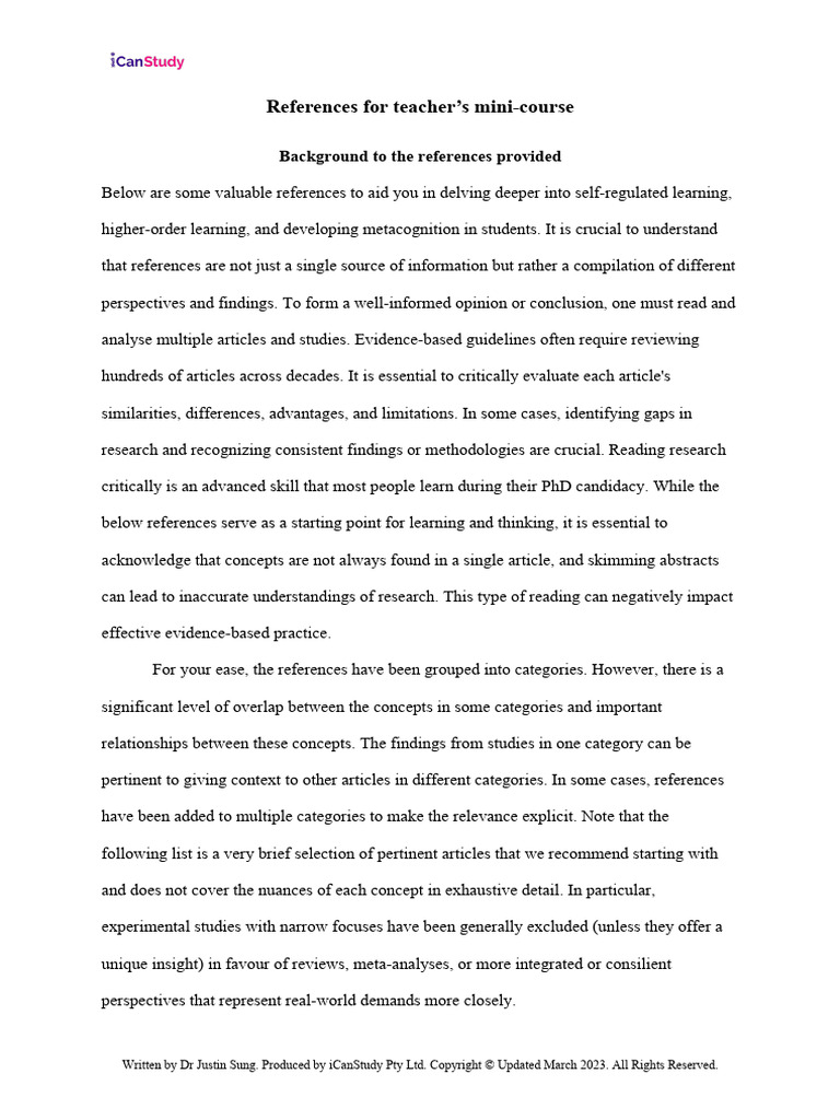 References For Teacher Mini-Course | PDF | Metacognition | Inquiry ...