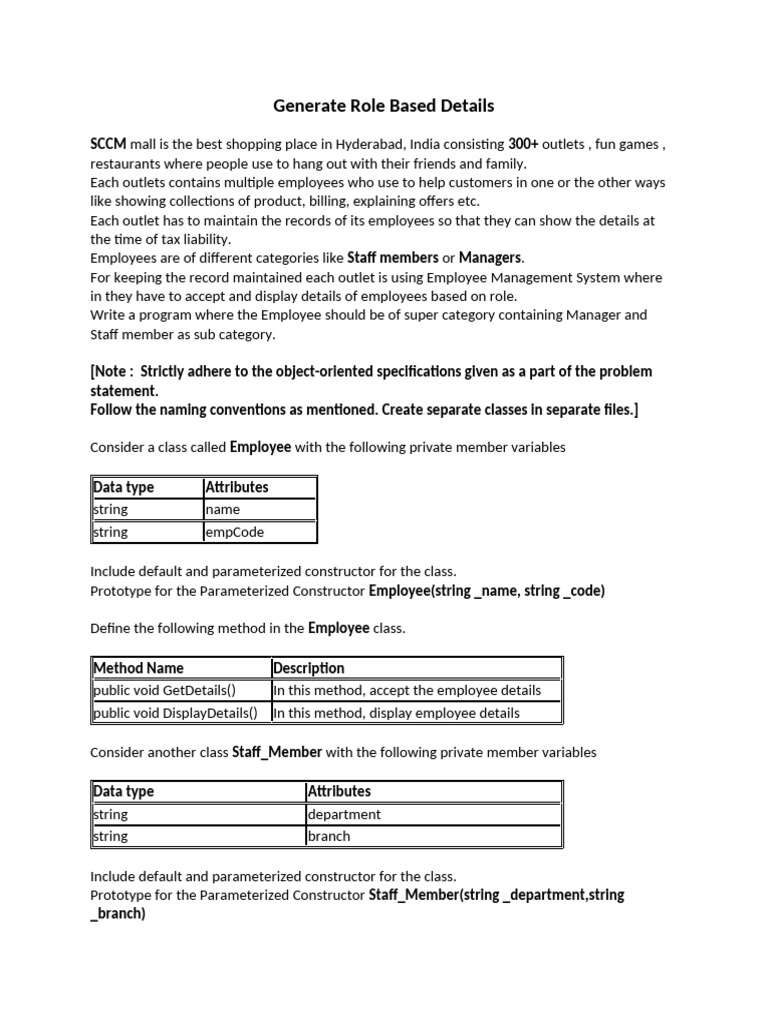 Q012 Generate Role Based Details | PDF | Constructor (Object Oriented ...