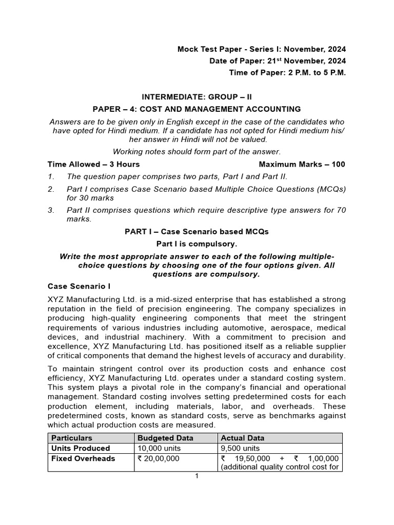Cost and Management Accounting Mock Test | PDF | Cost Of Goods Sold ...