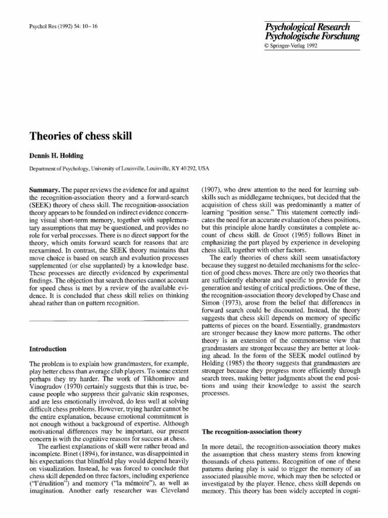 Theories of Chess Skill Explained | PDF | Memory | Theory