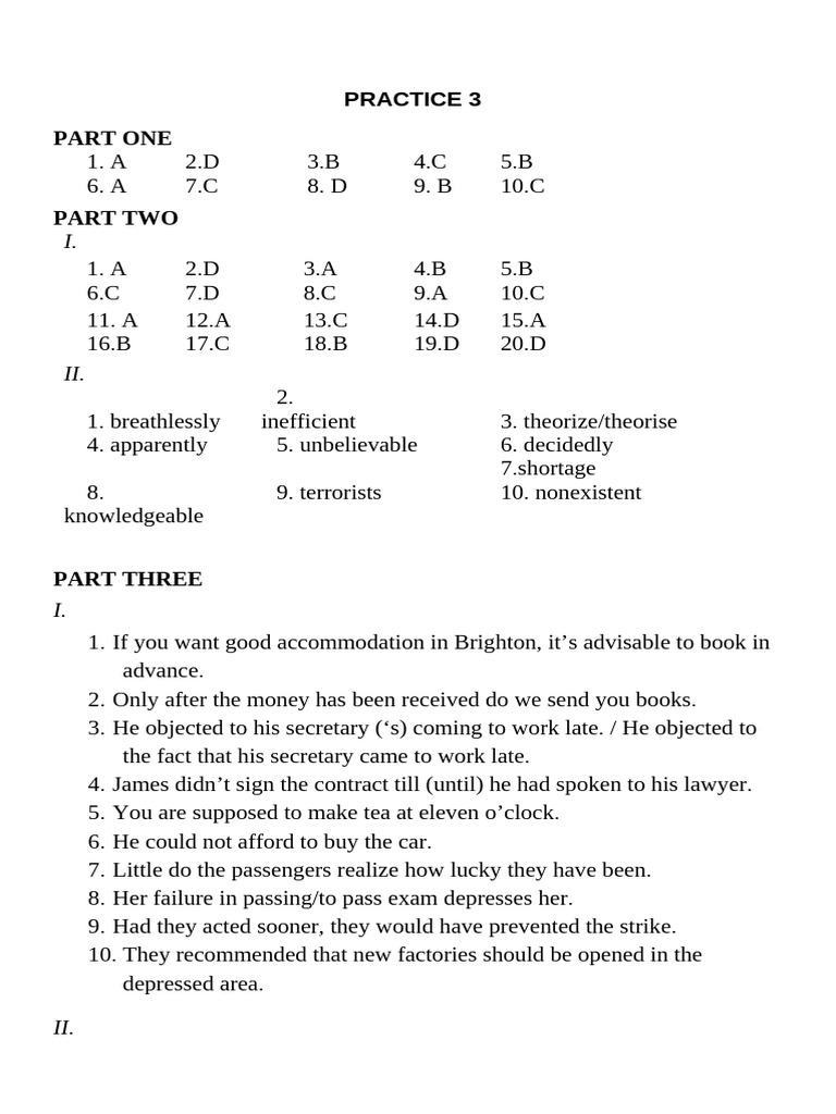 Practice Test Answers and Exercises | PDF