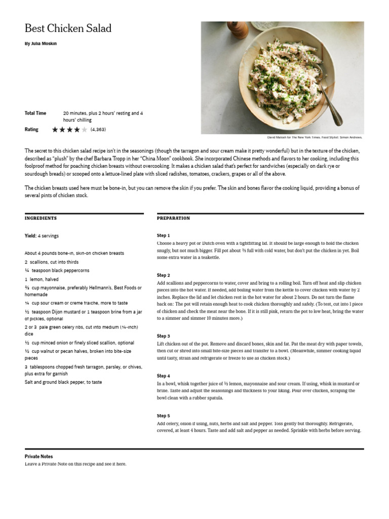 Best Chicken Salad Recipe by NYT | PDF | Salad | Mayonnaise