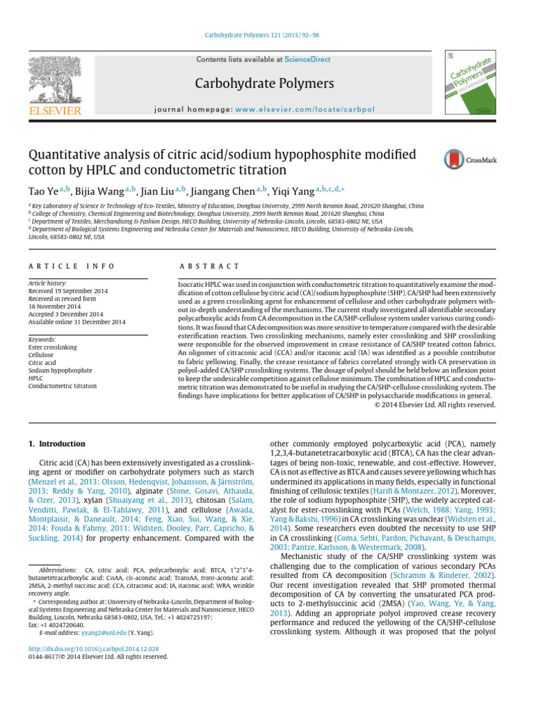HPLC Analysis of Citric Acid Modified Cotton | PDF | High Performance ...