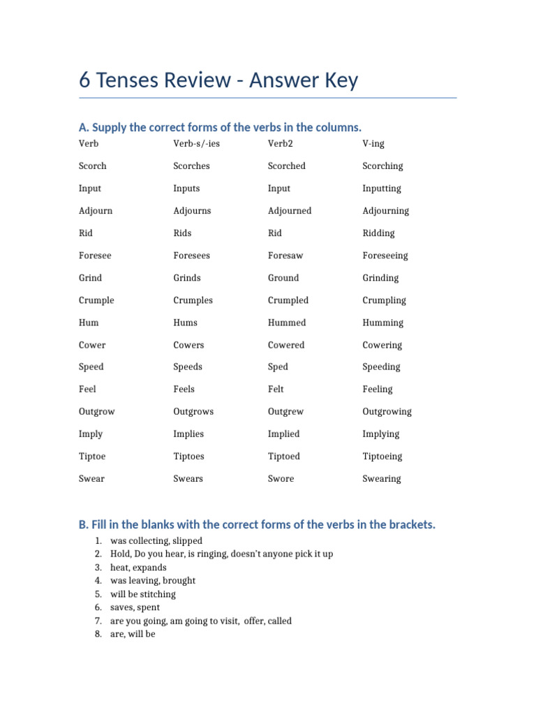 6_Tenses_Review_Answered | PDF | Semantic Units | Linguistic Typology